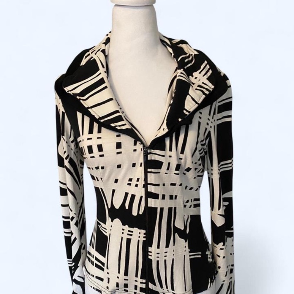 Joseph Ribkoff Black and Gray Patterned double-zip sweater/ cardigan